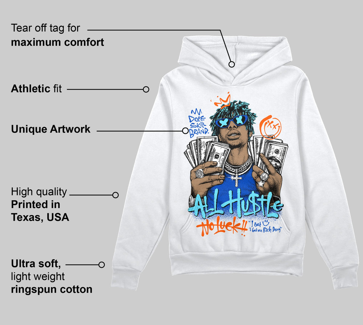 Royal Blue 'All Hustle No Luck' DopeSkill Graphic Hoodie