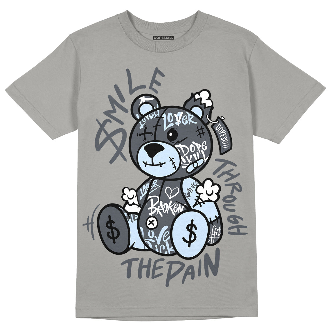 AJ 11 Cool Grey DopeSkill Grey T-shirt Smile Through The Pain Graphic