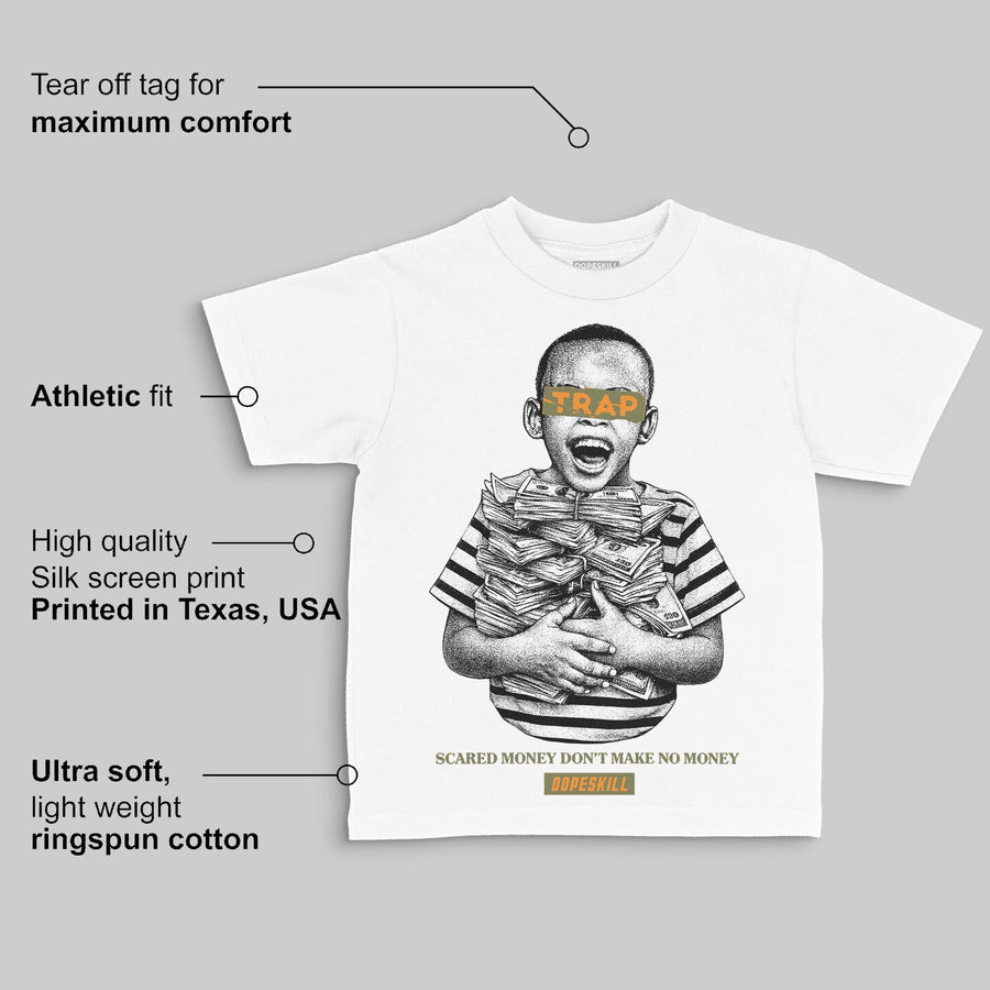 Olive 'Scared Money Don't Make No Money' DopeSkill Graphic Toddler Kids T-shirt