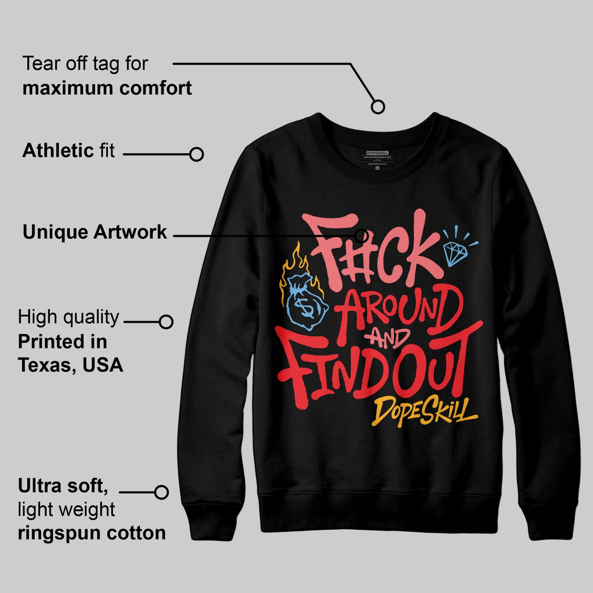 Red Collection DopeSkill Sweatshirt F#ck Around And Find Out Graphic