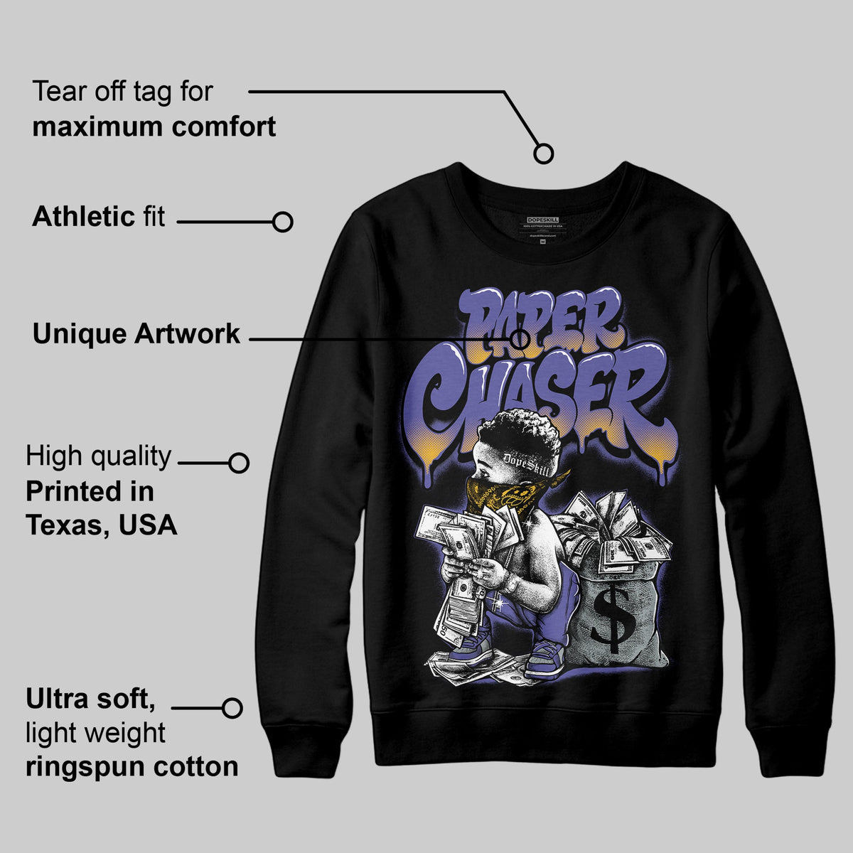 Lakers 4s DopeSkill Sweatshirt Paper Chaser Boy Graphic