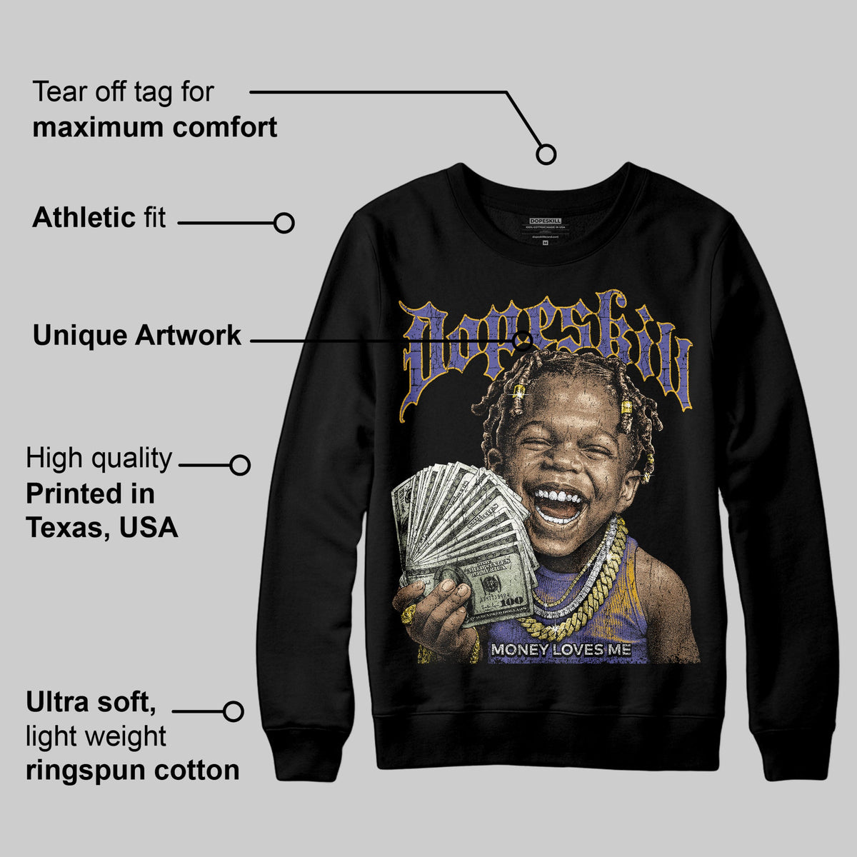 Lakers 4s DopeSkill Sweatshirt Money Loves Me Graphic
