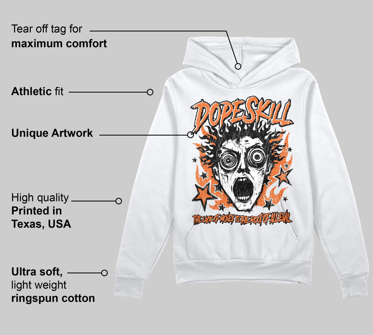 Orange Black White DopeSkill Hoodie Sweatshirt Root of Evil Graphic