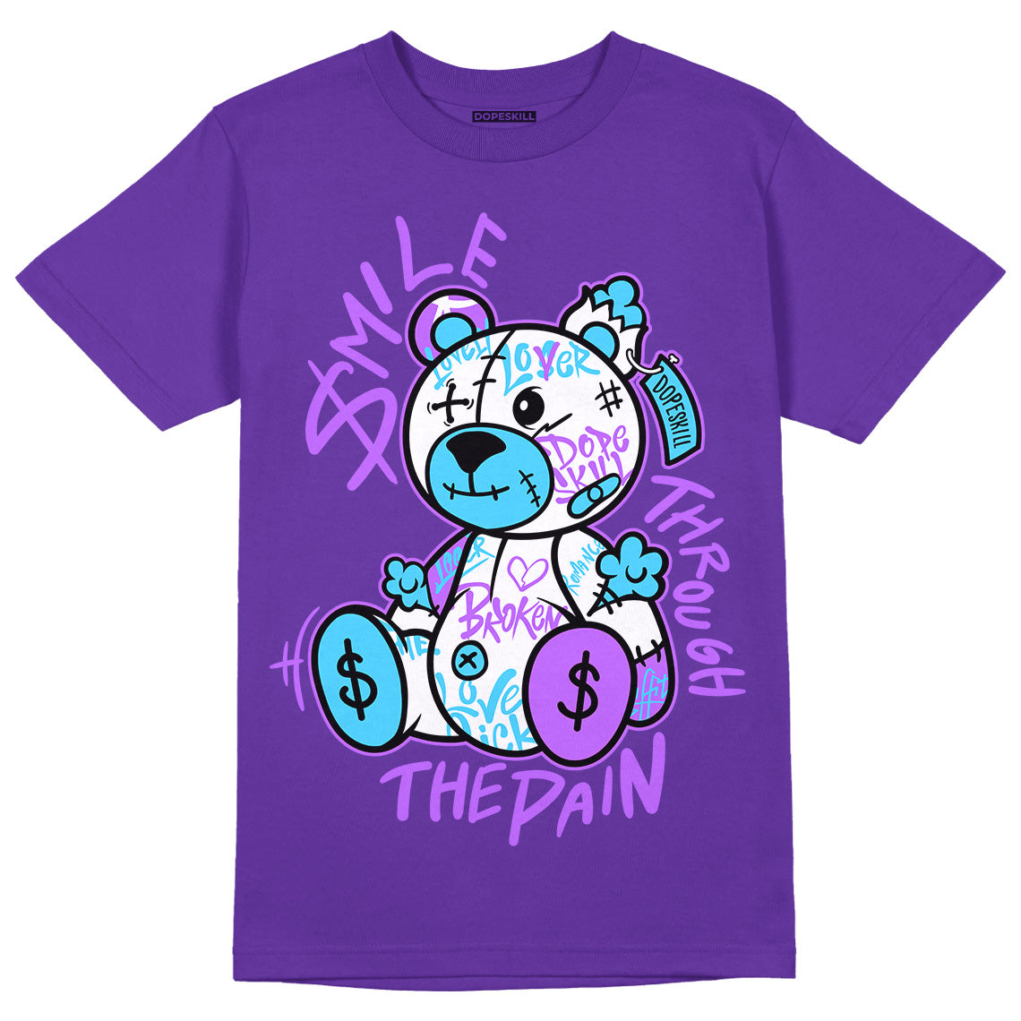 AJ 13 Court Purple DopeSkill Purple T-shirt Smile Through The Pain Graphic