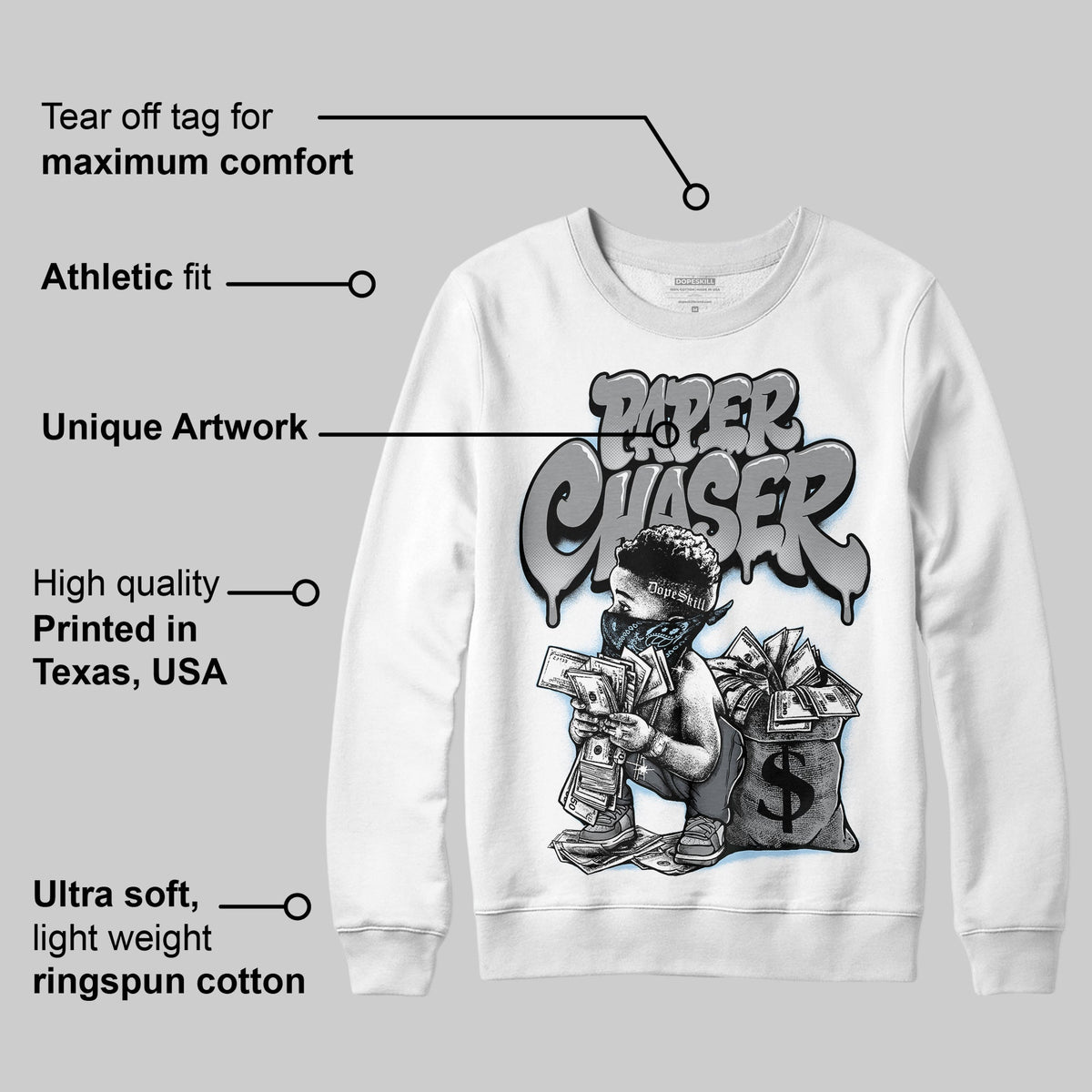 Wolf Grey 5s DopeSkill Sweatshirt Paper Chaser Boy Graphic