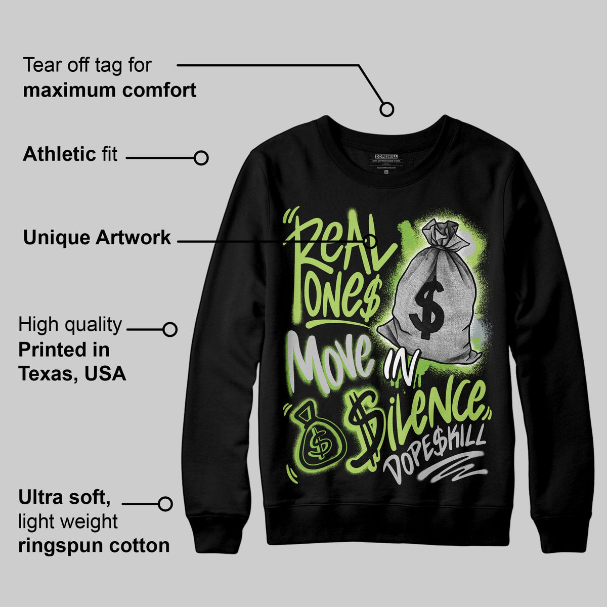 Max 95 OG 'Neon' DopeSkill Sweatshirt Real Ones Move In Silence Graphic