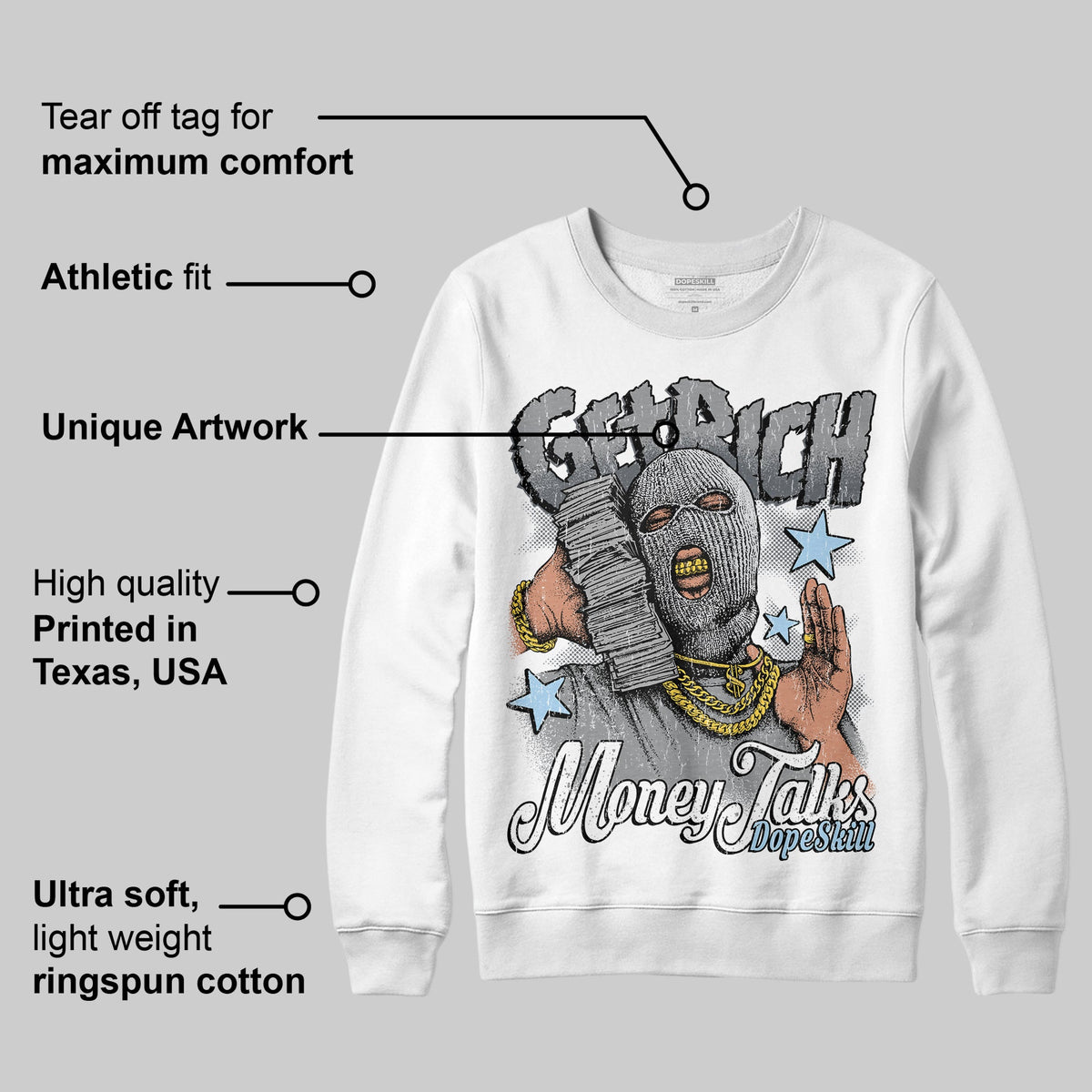Wolf Grey 5s DopeSkill Sweatshirt Get Rich Graphic