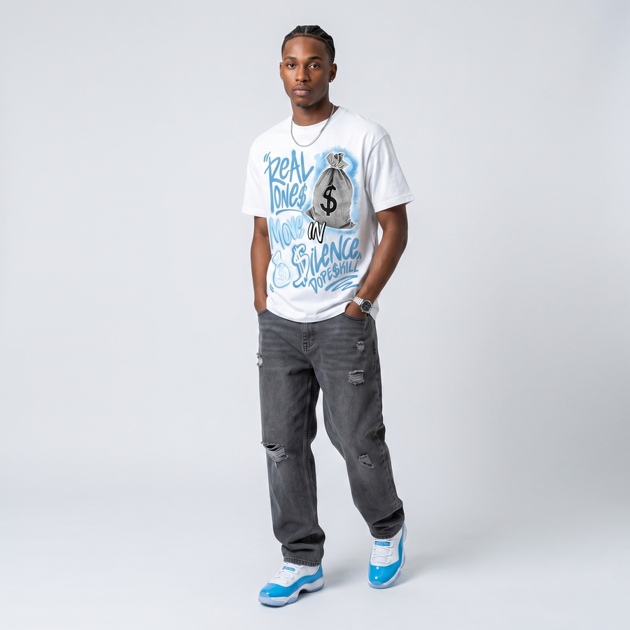 UNC 11s DopeSkill T-Shirt Real Ones Move In Silence Graphic