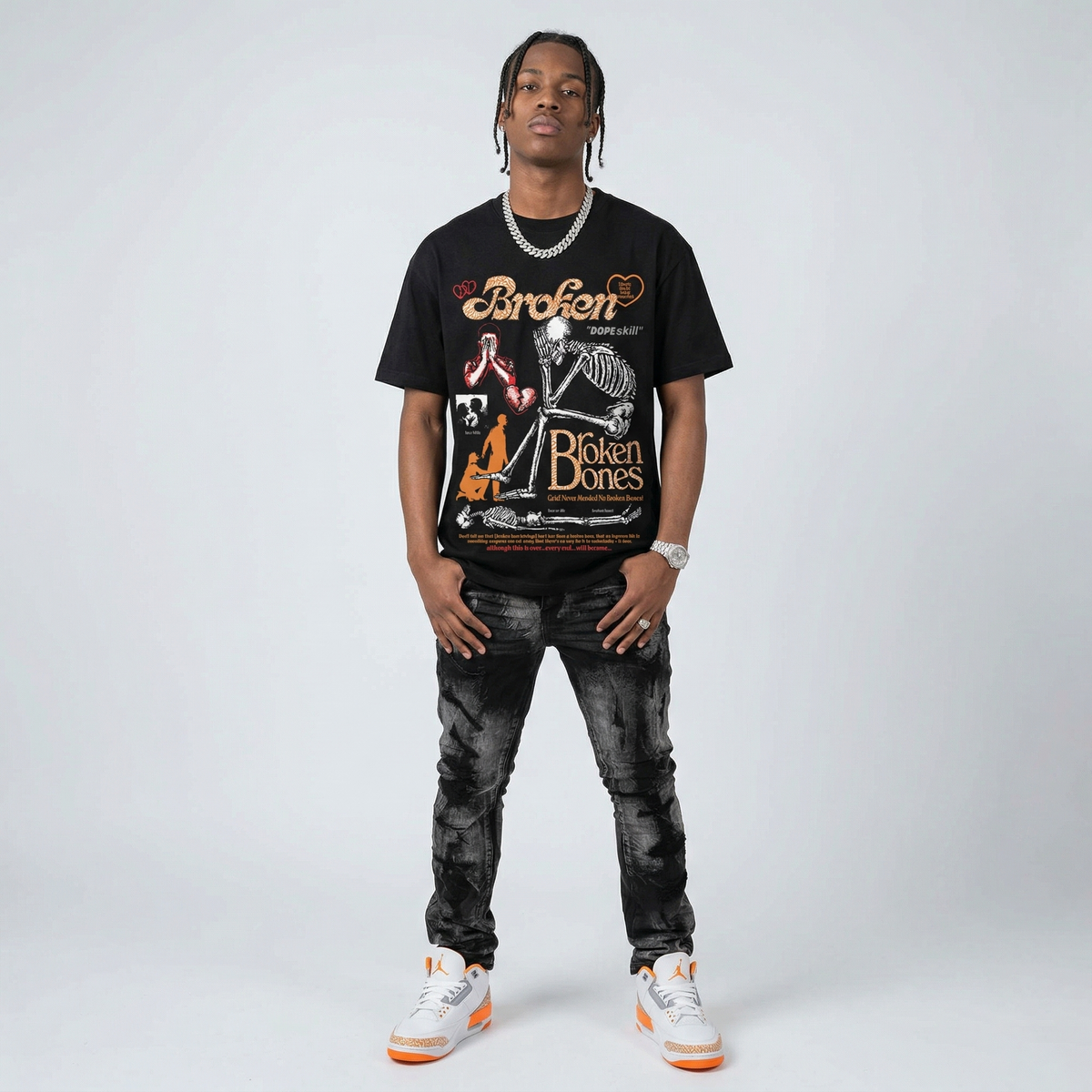 'Orange Citrus' 3s DopeSkill T-Shirt Broken Bones Graphic