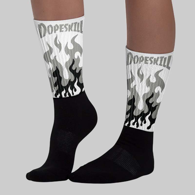 White Metallic 5s DopeSkill Sublimated Socks FIRE Graphic