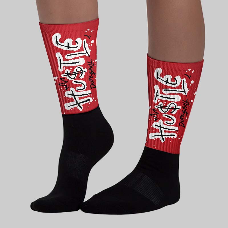 Fire Red “Black Tongue” 5s DopeSkill Sublimated Sock Hustle Graphic