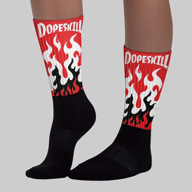 AJ 13 Chicago True Red Cherry DopeSkill Sublimated Socks FIRE Graphic