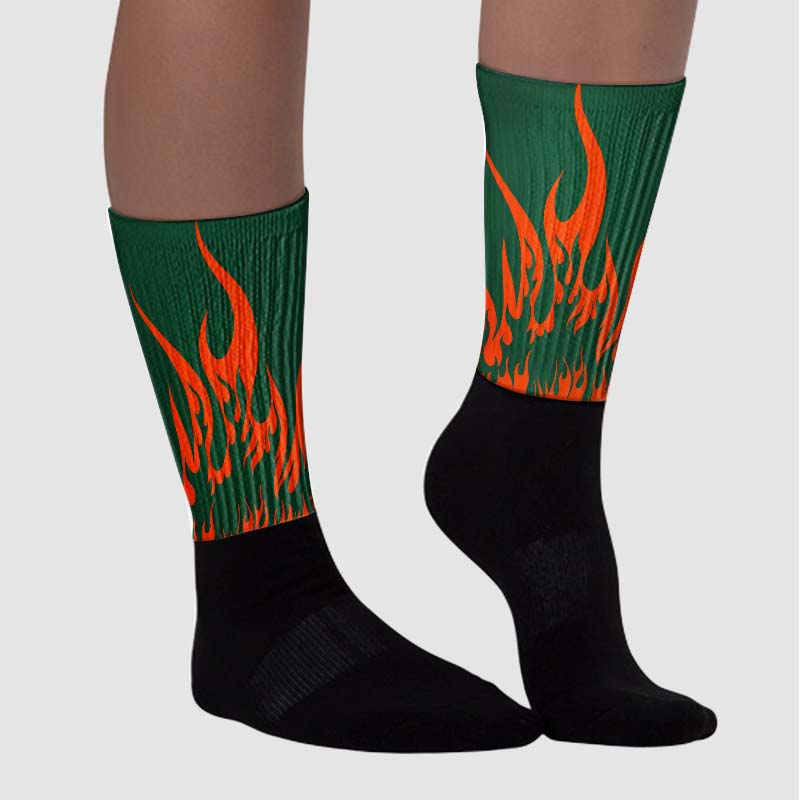 Dunk Low Team Dark Green Orange Sublimated Socks FIRE Graphic
