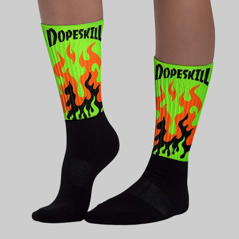 Neon Green Collection DopeSkill Sublimated Socks FIRE Graphic