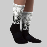 White Metallic 5s DopeSkill Sublimated Socks FIRE Graphic
