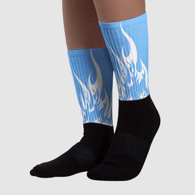 Powder Blue 9s DopeSkill Sublimated Socks FIRE Graphic