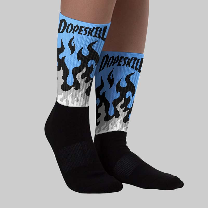 Black University Blue 5s DopeSkill Sublimated Socks FIRE Graphic