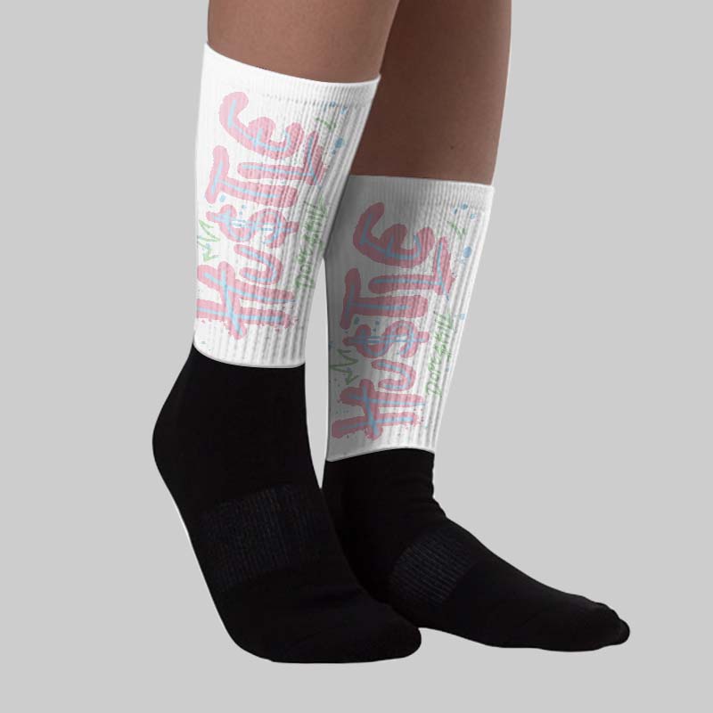 Medium Soft Pink 4s DopeSkill Sublimated Sock Hustle Graphic
