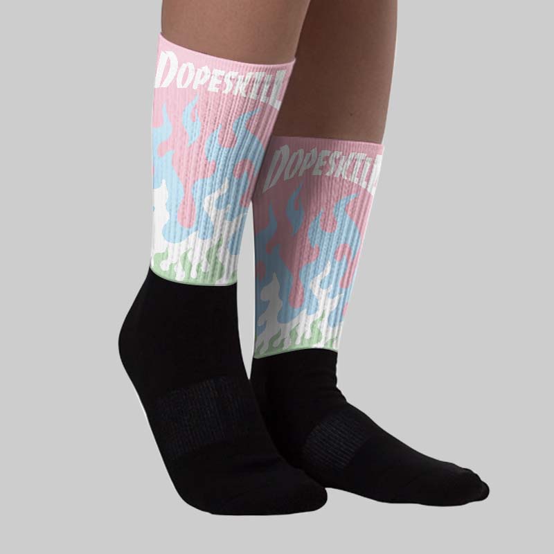 Medium Soft Pink 4s DopeSkill Sublimated Sock FIRE Graphic
