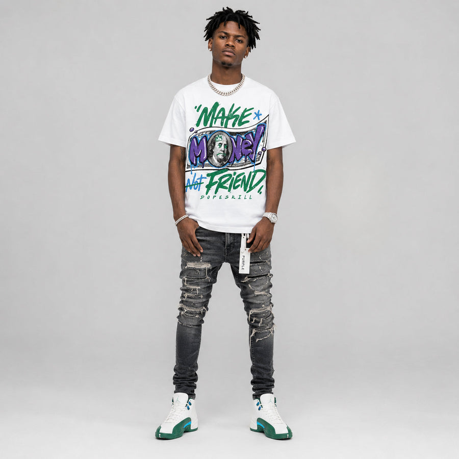 Bucks 12s DopeSkill T-Shirt Make Money Not Friend Typo Graphic