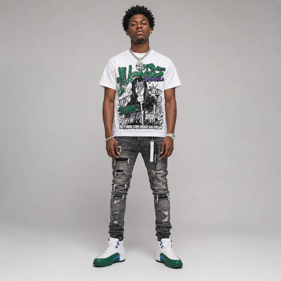 Bucks 12s DopeSkill Oversize Print T-Shirt No Money No Lust Graphic