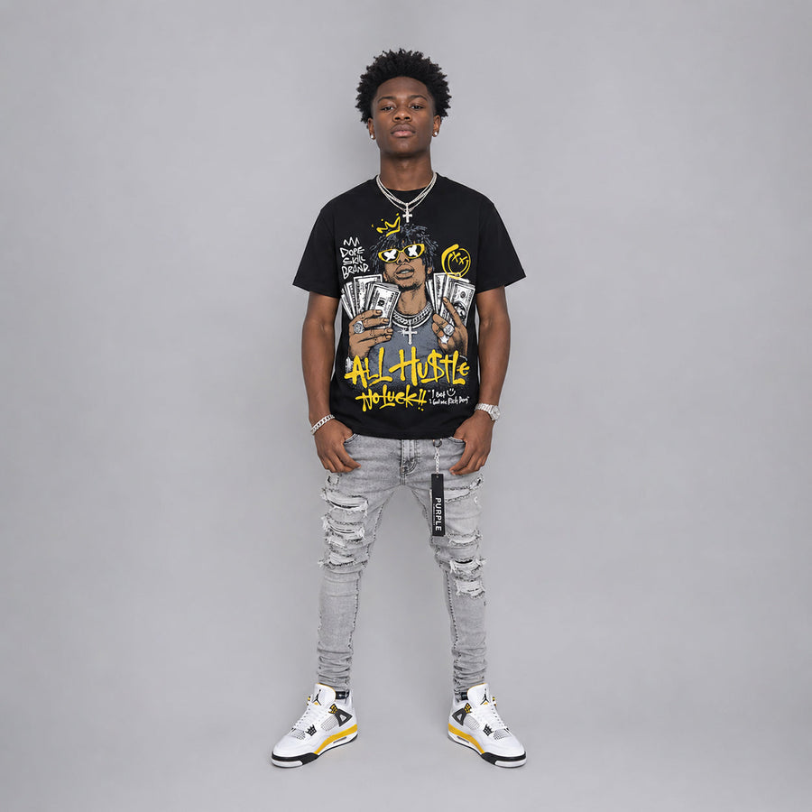 Tour Yellow 4s DopeSkill T-Shirt All Hustle No Luck Graphic