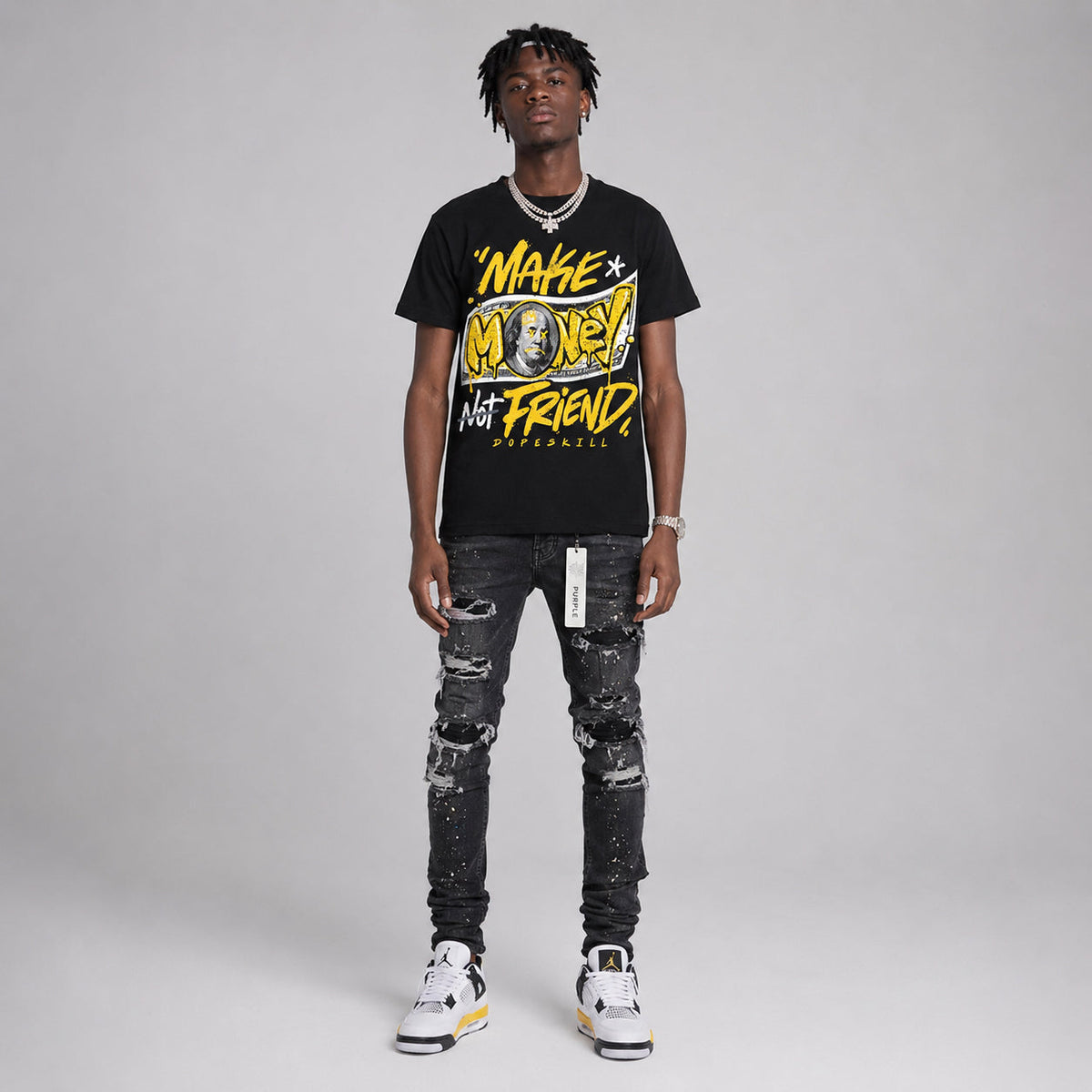 Tour Yellow 4s DopeSkill T-Shirt Make Money Not Friend Typo Graphic