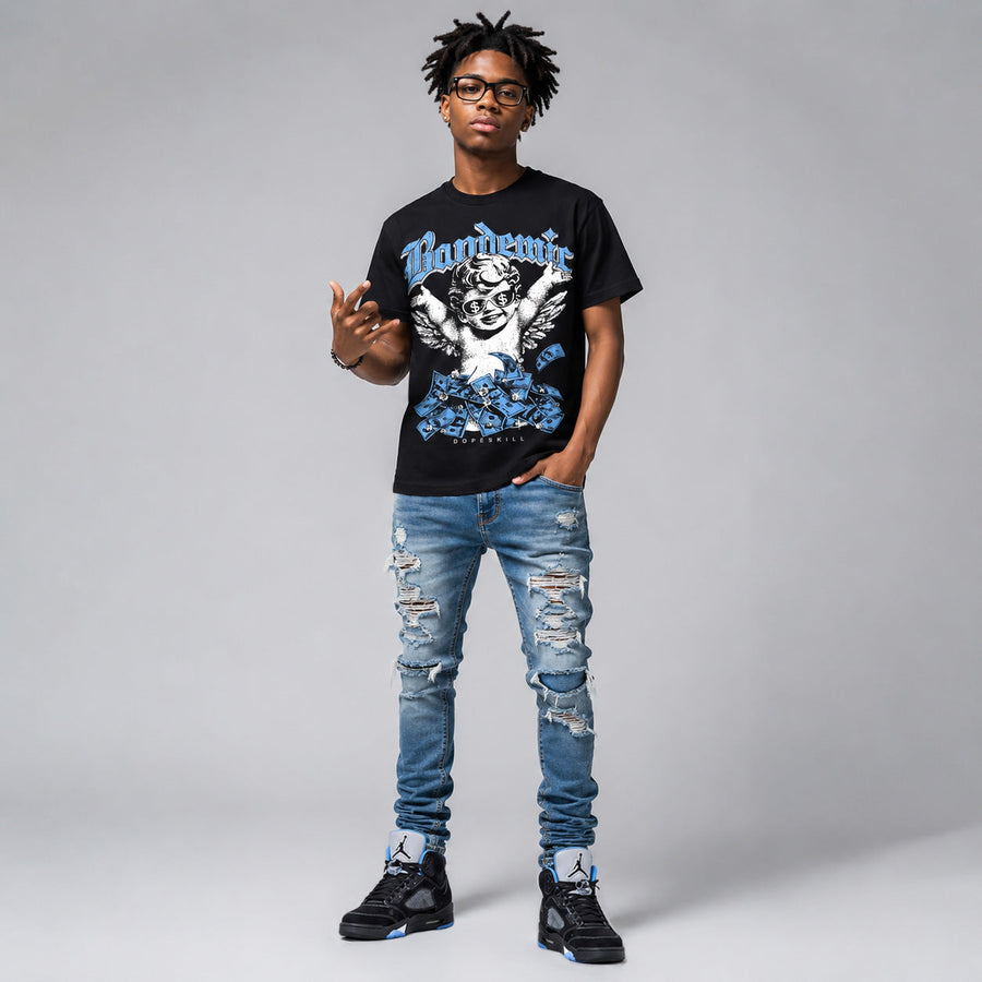 Black University Blue 5s DopeSkill T-Shirt Bandemic Graphic