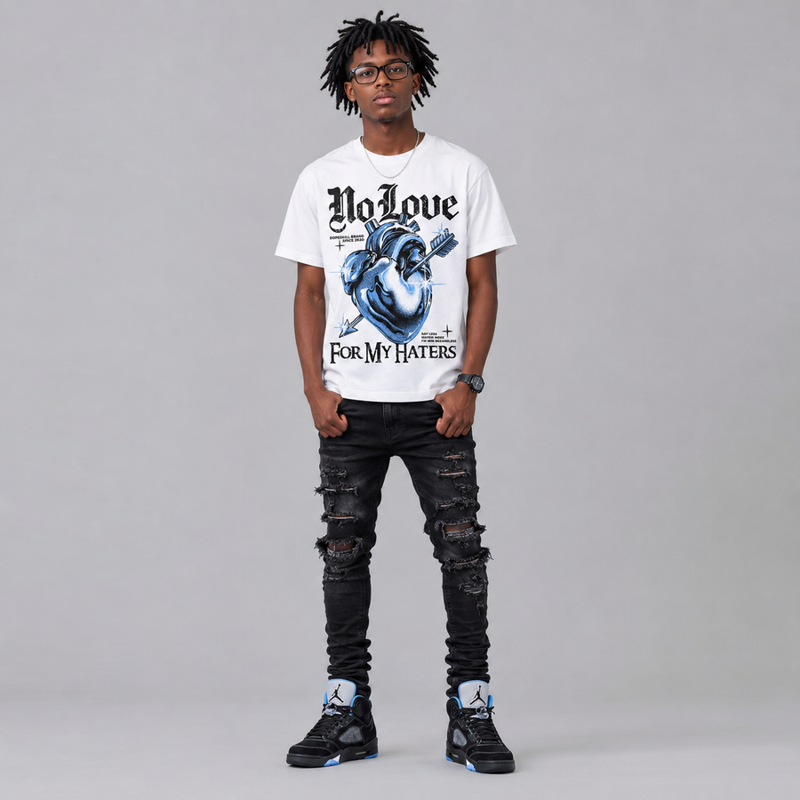 Black University Blue 5s DopeSkill T-Shirt No Love For My Haters Graphic