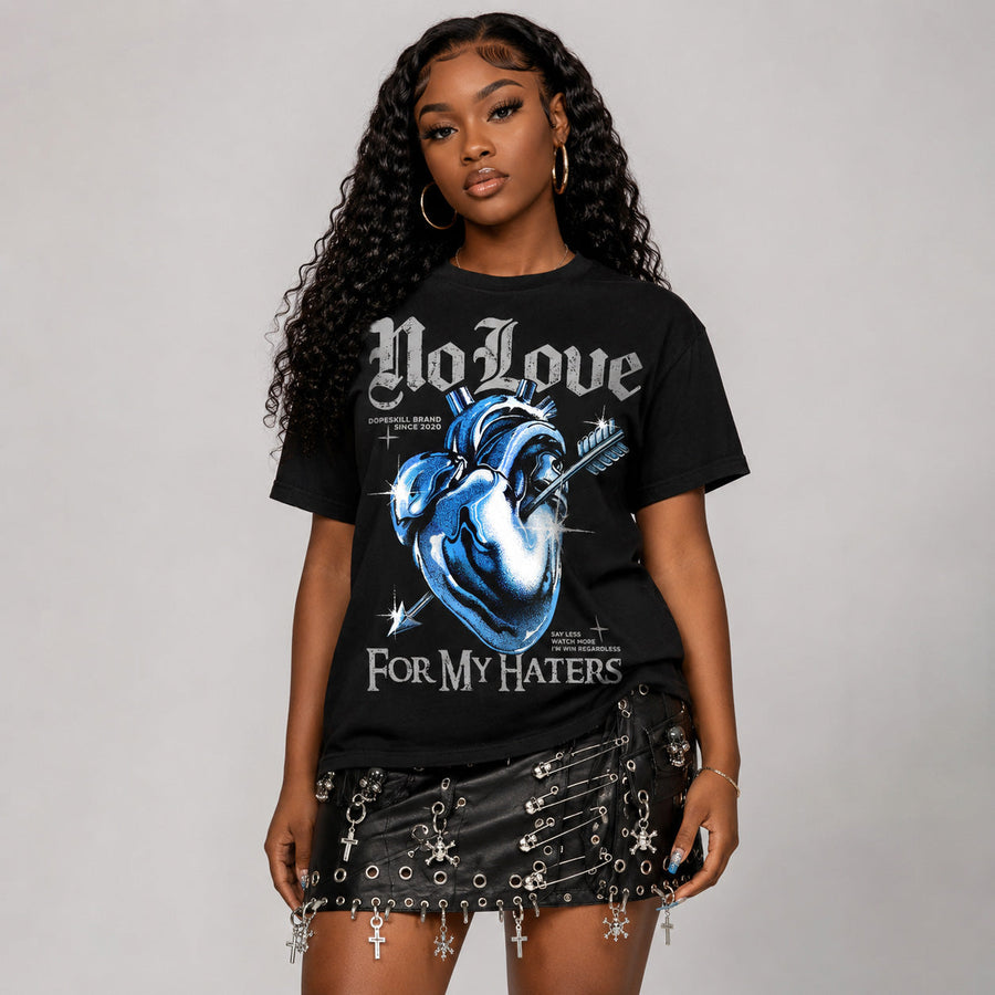 Black University Blue 5s DopeSkill T-Shirt No Love For My Haters Graphic