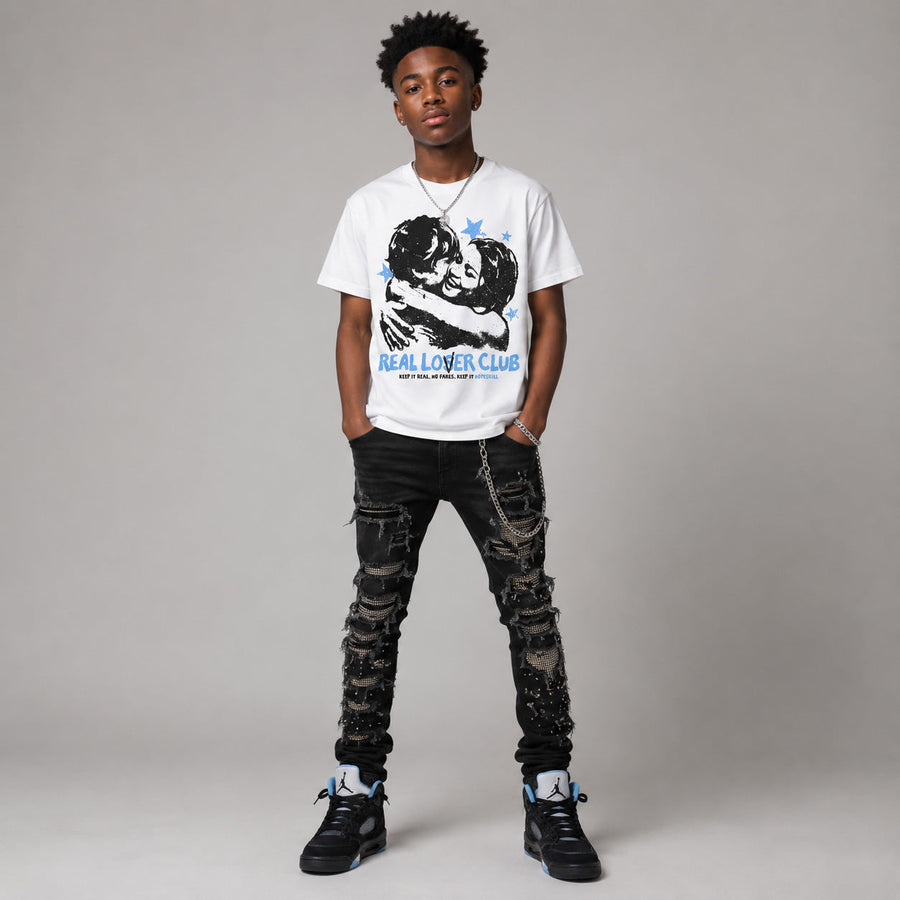 Black University Blue 5s DopeSkill Oversize Print T-Shirt Real Lover Club Graphic