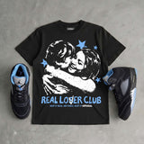 Black University Blue 5s DopeSkill Oversize Print T-Shirt Real Lover Club Graphic