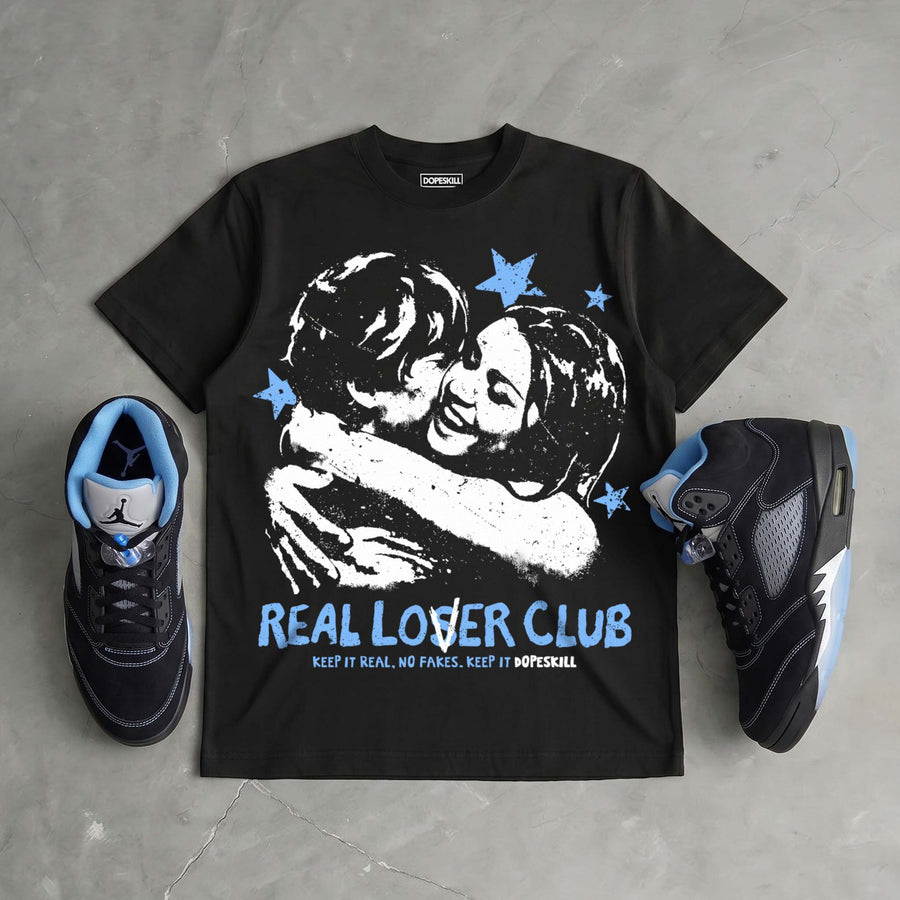 Black University Blue 5s DopeSkill Oversize Print T-Shirt Real Lover Club Graphic