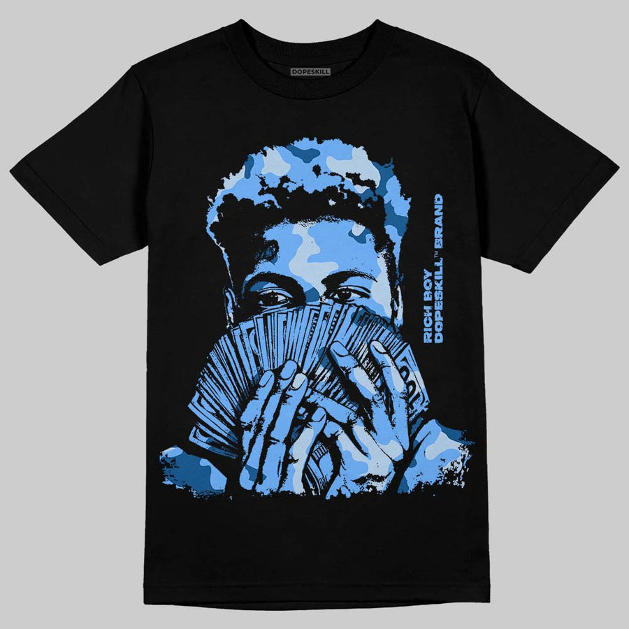 Black University Blue 5s DopeSkill T-Shirt Rich Boy Camo Graphic