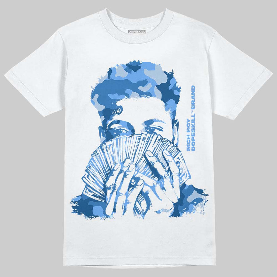 Black University Blue 5s DopeSkill T-Shirt Rich Boy Camo Graphic