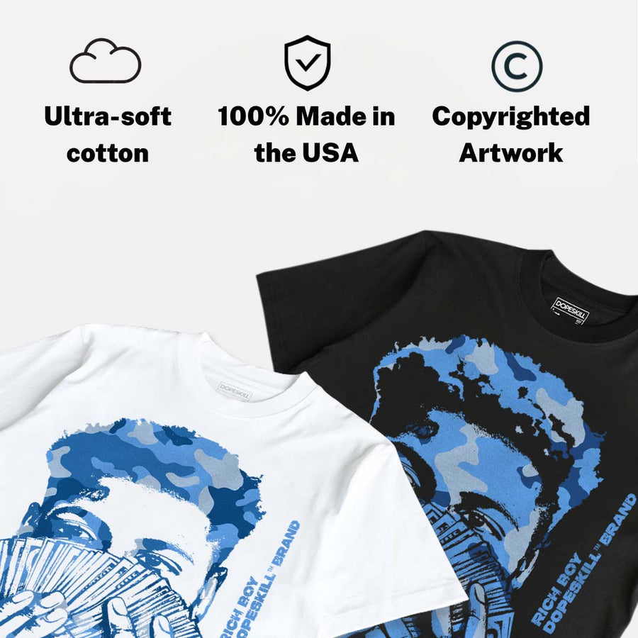 Black University Blue 5s DopeSkill T-Shirt Rich Boy Camo Graphic