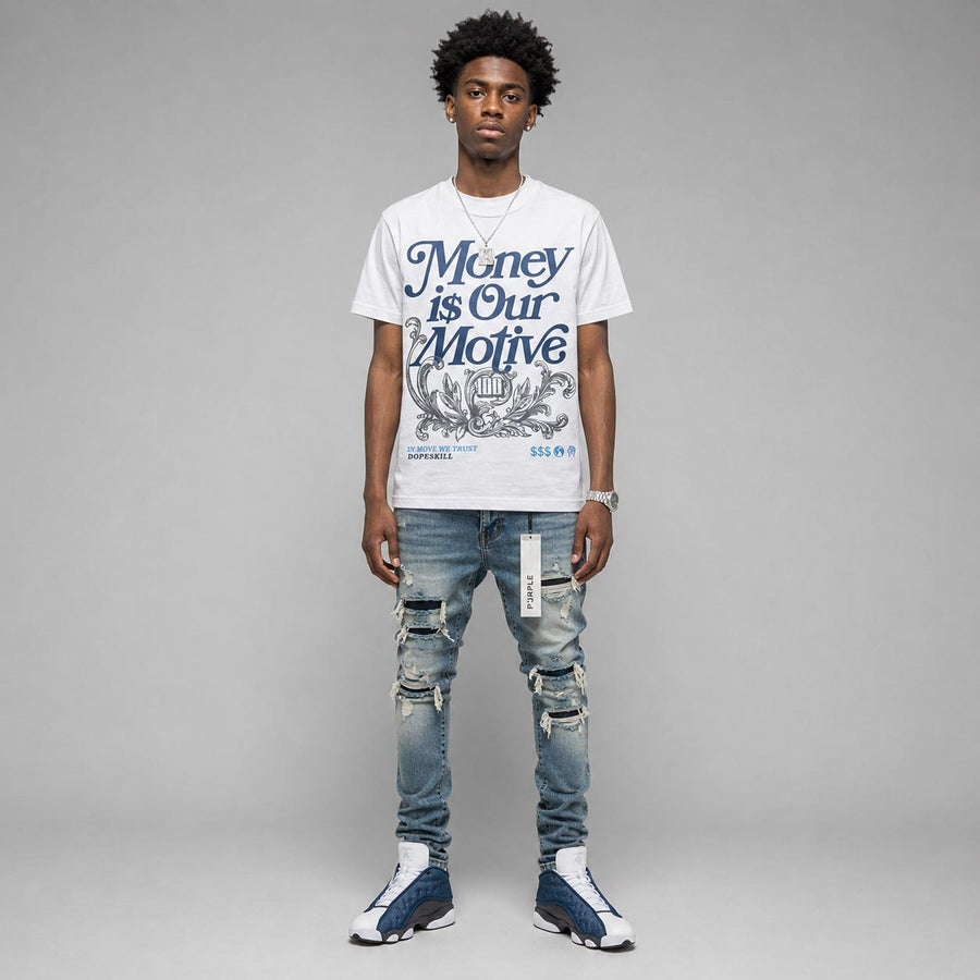 Flint 13s DopeSkill T-Shirt Money Is Our Motive Typo Graphic