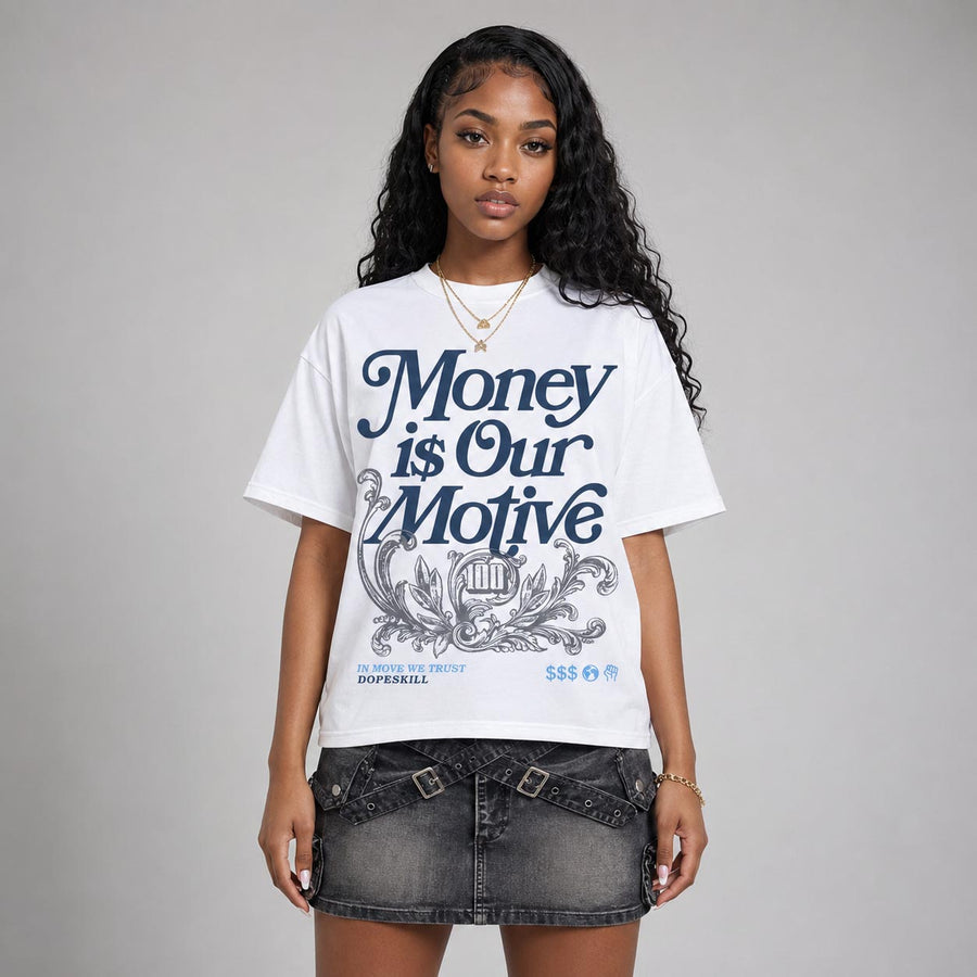 Flint 13s DopeSkill T-Shirt Money Is Our Motive Typo Graphic
