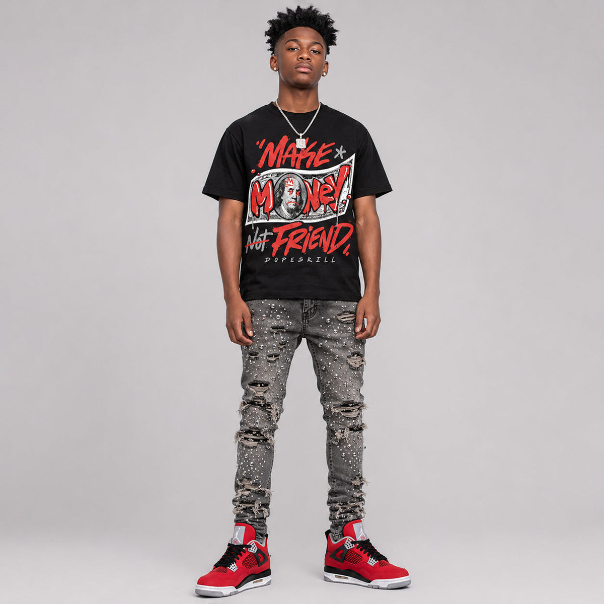 Toro Bravo 4s DopeSkill T-Shirt Make Money Not Friend Typo Graphic