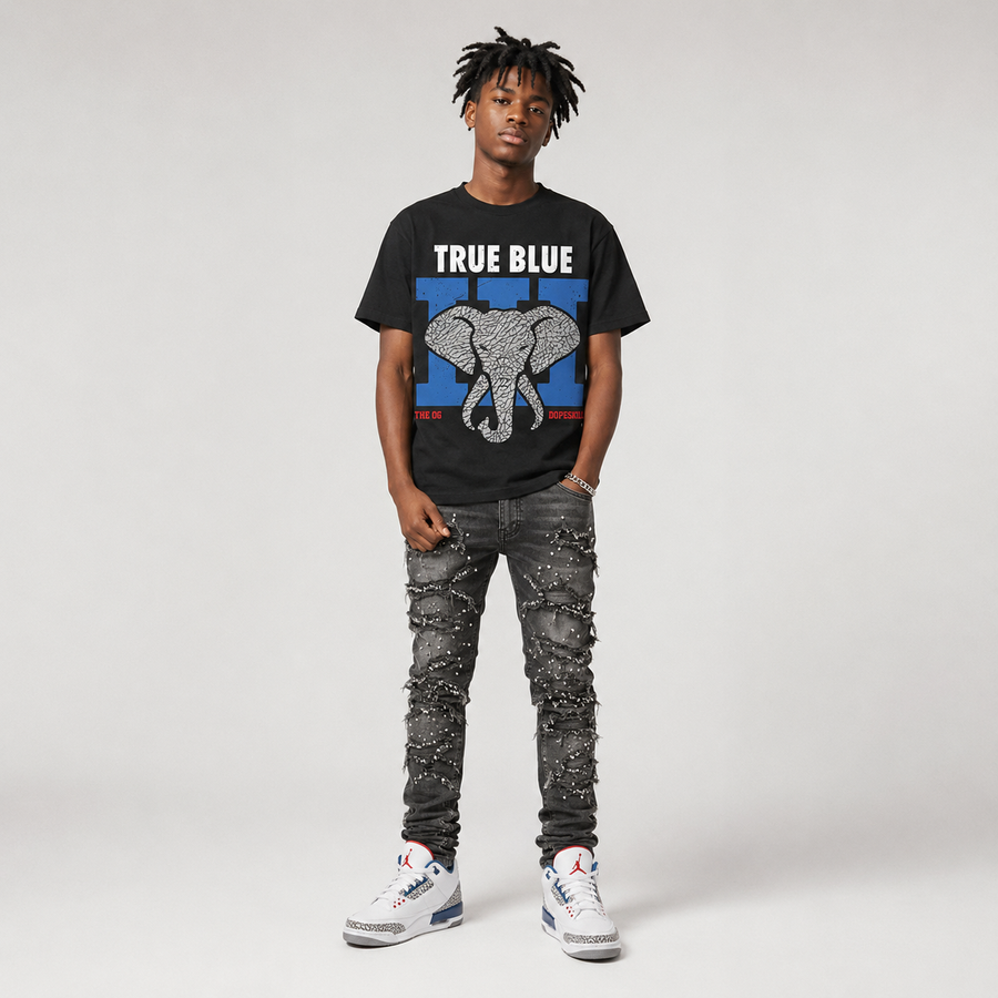 True Blue 3s DopeSkill T-Shirt Jordan 3 True Blue Elephant Graphic