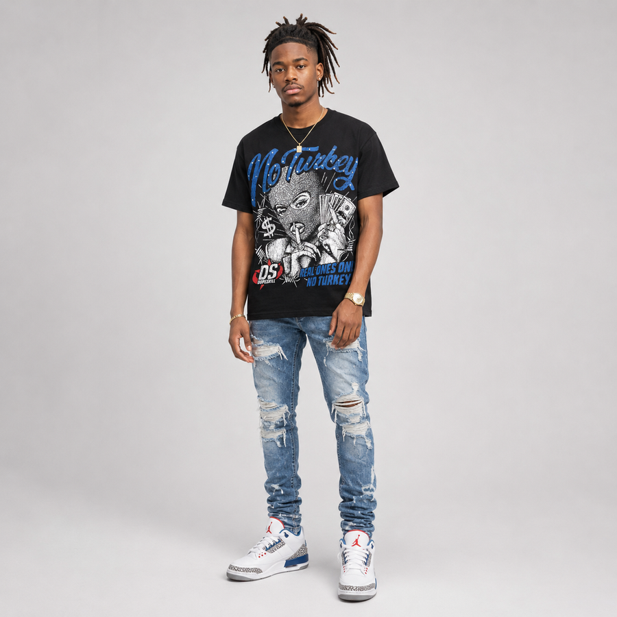True Blue 3s DopeSkill T-Shirt No Turkey Graphic