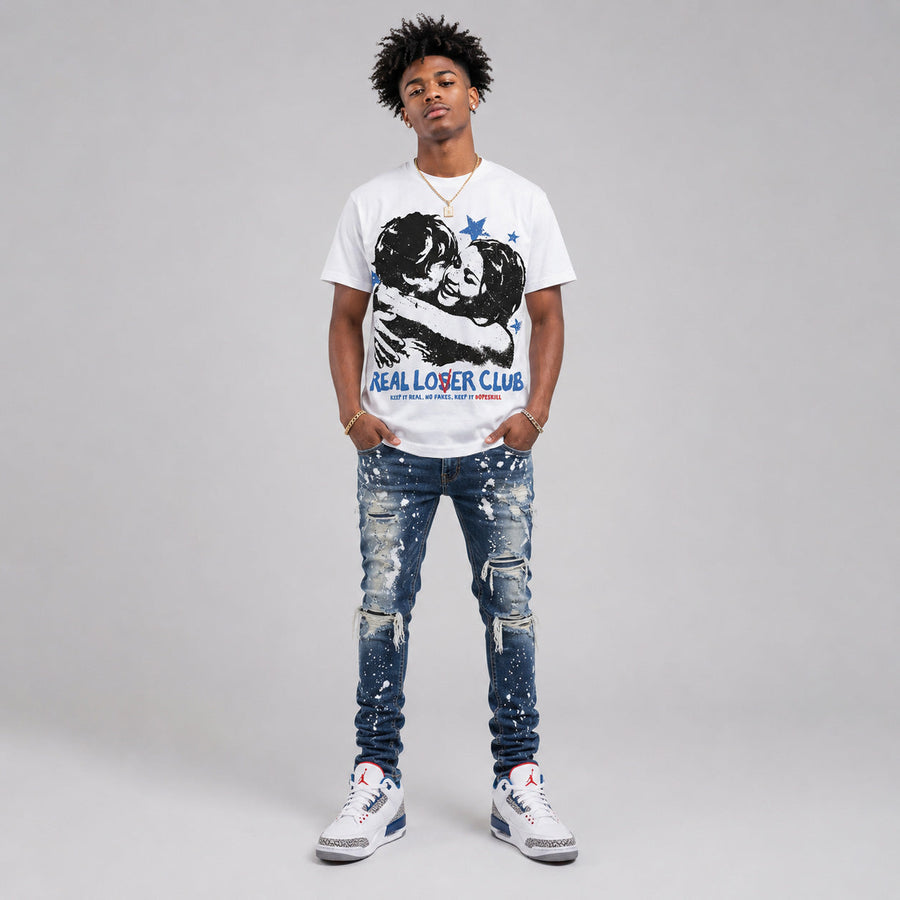 True Blue 3s DopeSkill Oversize Print T-Shirt Real Lover Club Graphic