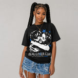 True Blue 3s DopeSkill Oversize Print T-Shirt Real Lover Club Graphic