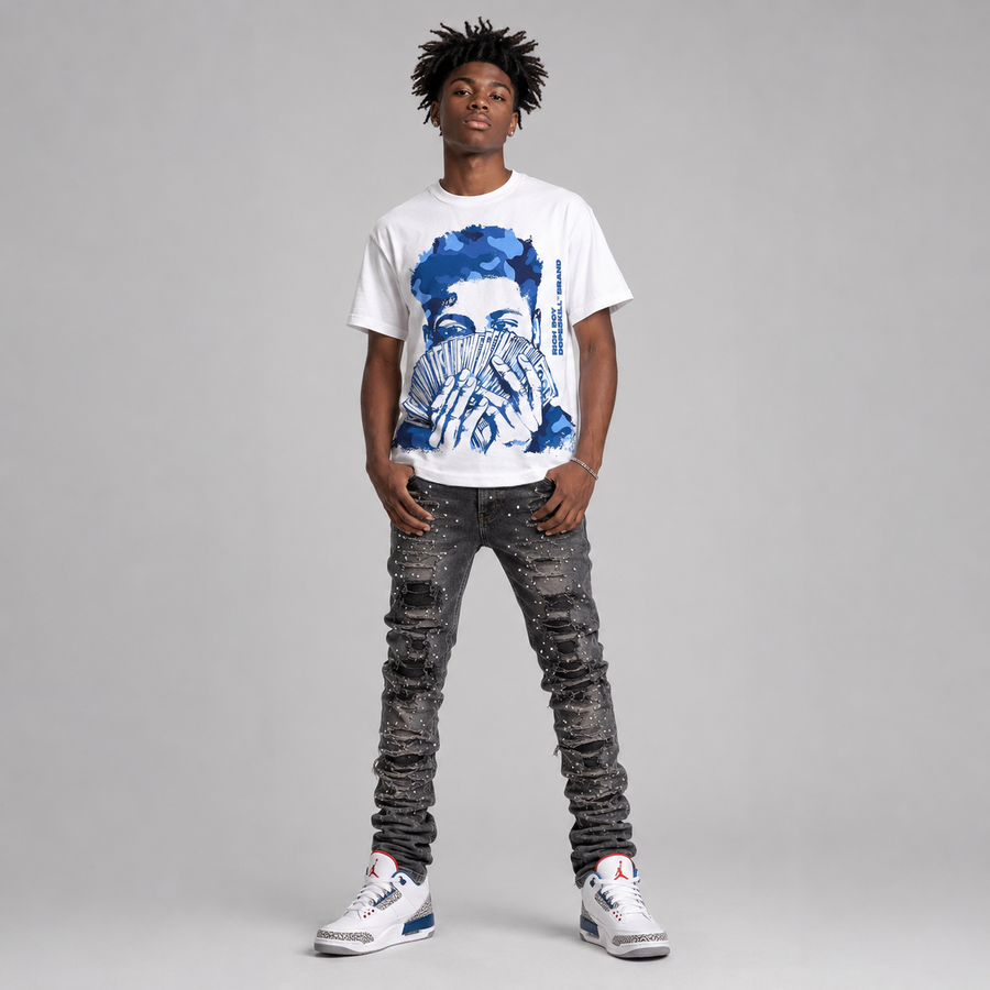 True Blue 3s DopeSkill T-Shirt Rich Boy Camo Graphic