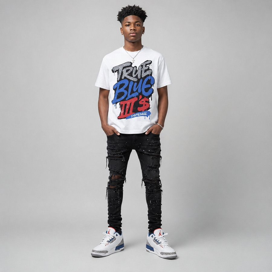 True Blue 3s DopeSkill T-Shirt True Blue III's Graphic