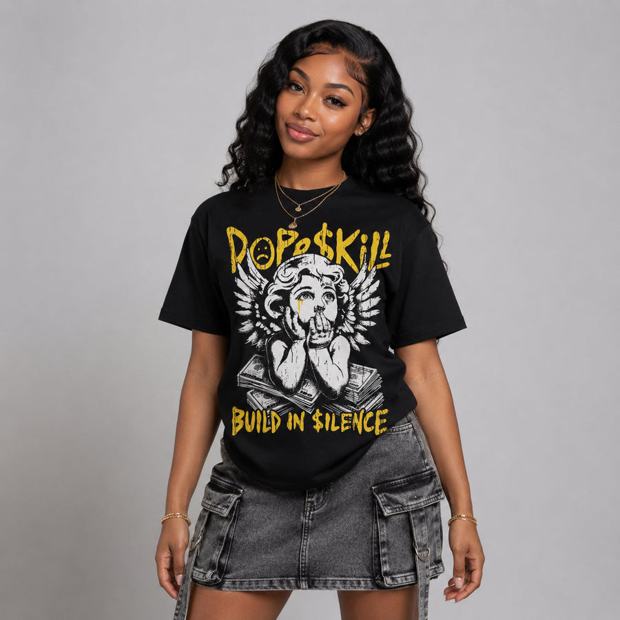 Black Tour Yellow AJ 4 Thunder DopeSkill Oversize Print T-Shirt Build in Silence Graphic