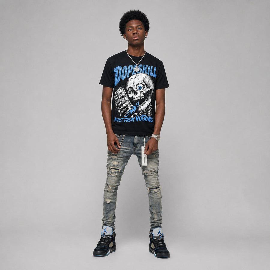 Black University Blue 5s DopeSkill Oversize Print T-Shirt Built From Nothing Graphic