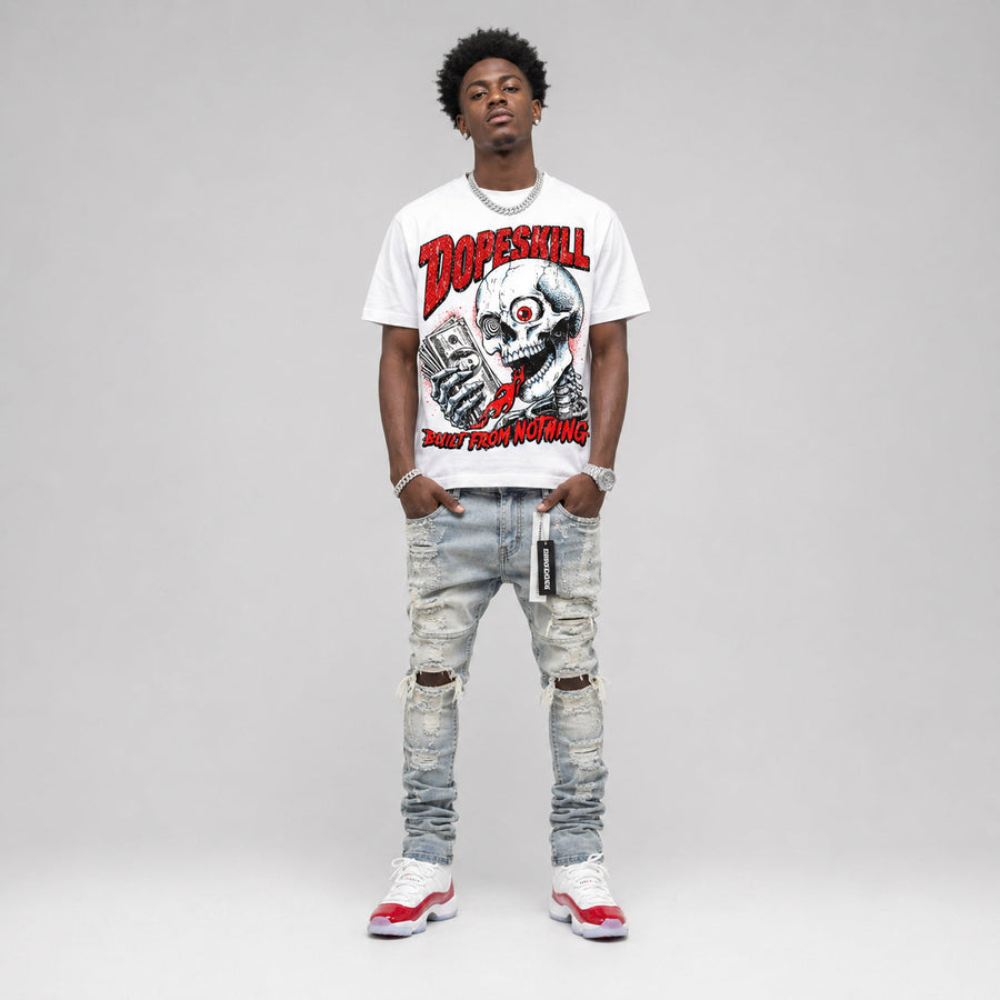 Cherry 11s DopeSkill Oversize Print T-Shirt Built From Nothing Graphic