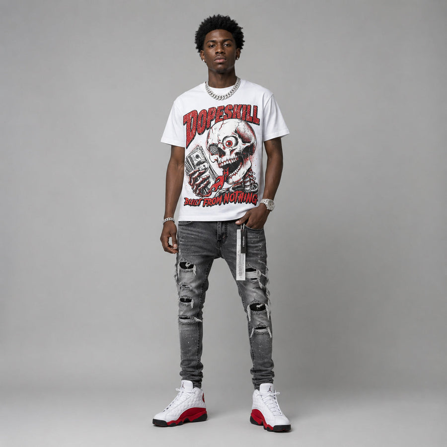 AJ 13 Chicago True Red Cherry DopeSkill Oversize Print T-Shirt Built From Nothing Graphic