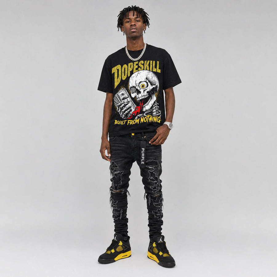 Black Tour Yellow AJ 4 Thunder DopeSkill Oversize Print T-Shirt Built From Nothing Graphic